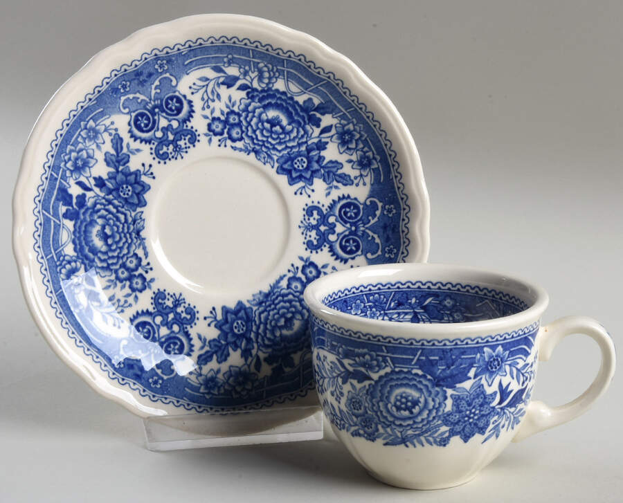 Burgenland Blue (Brown Backstamp) Demitasse Cup & Saucer Set by Villeroy & Boch-1