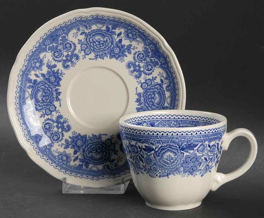 Burgenland Blue (Brown Backstamp) Flat Cup & Saucer Set by Villeroy & Boch-1