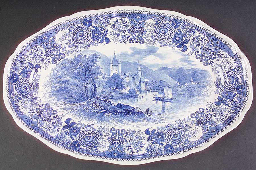 Burgenland Blue (Brown Backstamp) 15" Oval Serving Platter by Villeroy & Boch-1