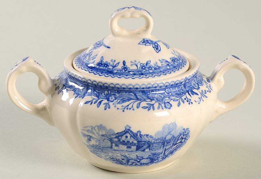 Burgenland Blue (Brown Backstamp) Mini Sugar Bowl & Lid by Villeroy & Boch-1