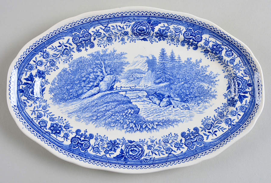 Burgenland Blue (Green Blue, Black Backstamp) 10" Oval Serving Platter by Villeroy & Boch-1
