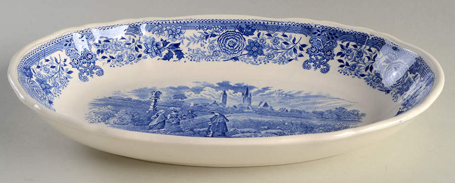 Burgenland Blue (Green Blue, Black Backstamp) 11" Oval Vegetable Bowl by Villeroy & Boch-1