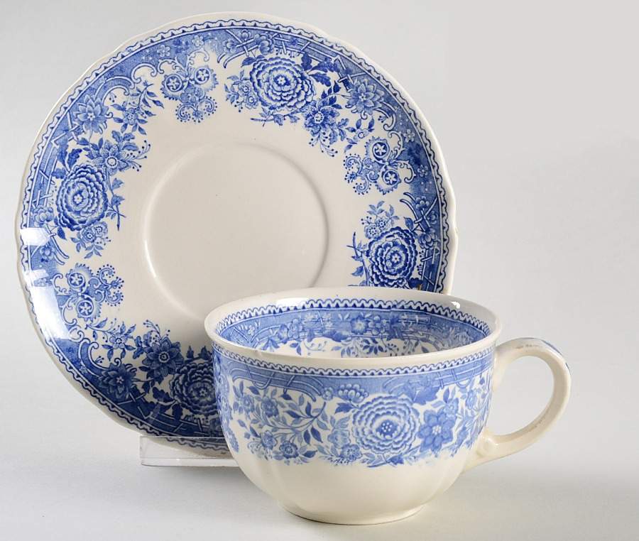 Burgenland Blue (Green Blue, Black Backstamp) Breakfast Cup & Saucer Set by Villeroy & Boch-1