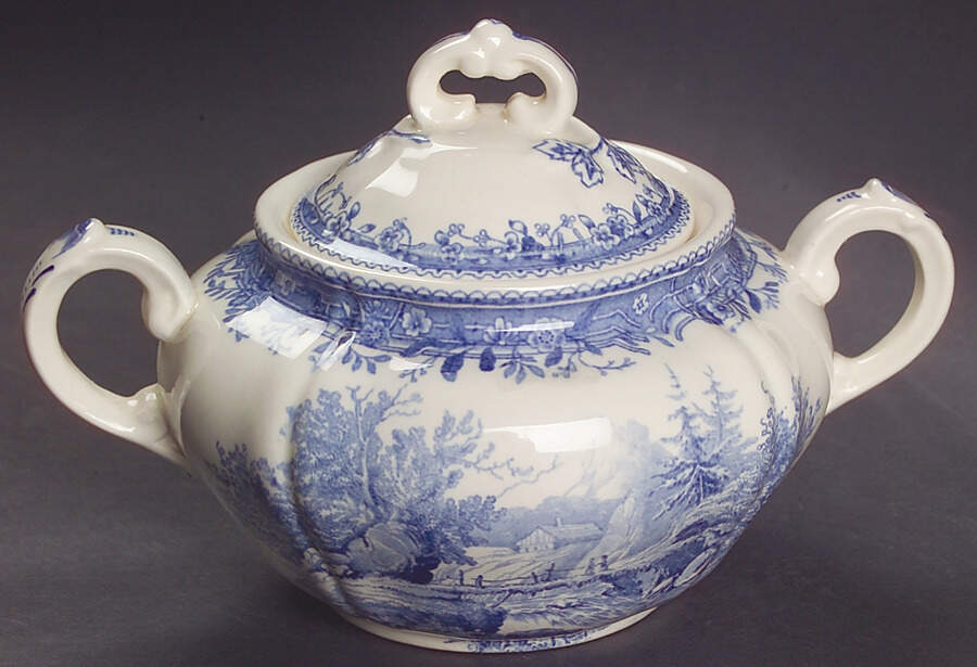Burgenland Blue (Green Blue, Black Backstamp) Sugar Bowl & Lid by Villeroy & Boch-1