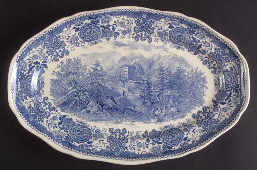 Burgenland Blue (Green Blue, Black Backstamp) 13" Oval Serving Platter by Villeroy & Boch-1