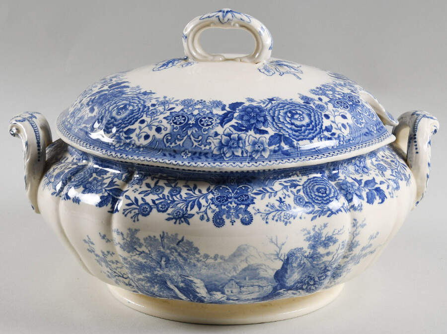 Burgenland Blue (Green Blue, Black Backstamp) Tureen &  Lid by Villeroy & Boch-1