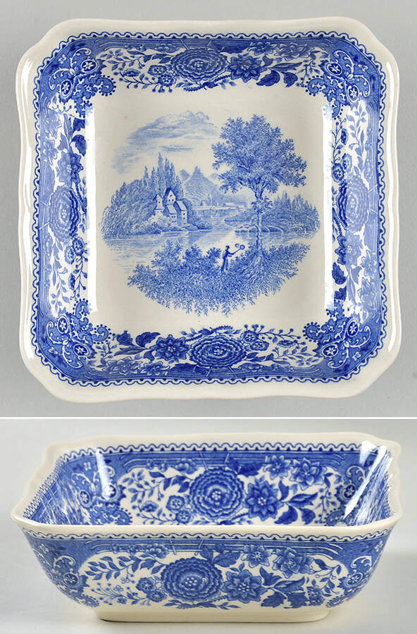 Burgenland Blue (Green Blue, Black Backstamp) 6" Square Vegetable Bowl by Villeroy & Boch-1