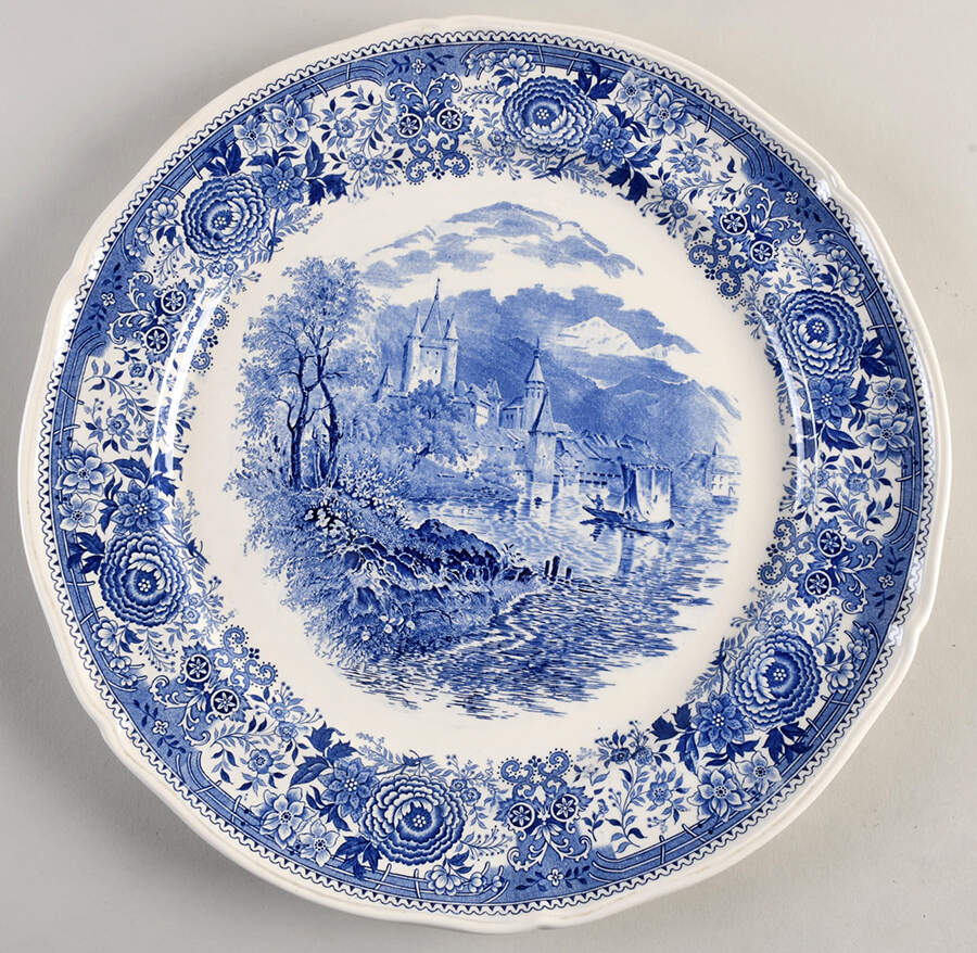 Burgenland Blue (Green Blue, Black Backstamp) 13" Chop Plate (Round Platter) by Villeroy & Boch-1