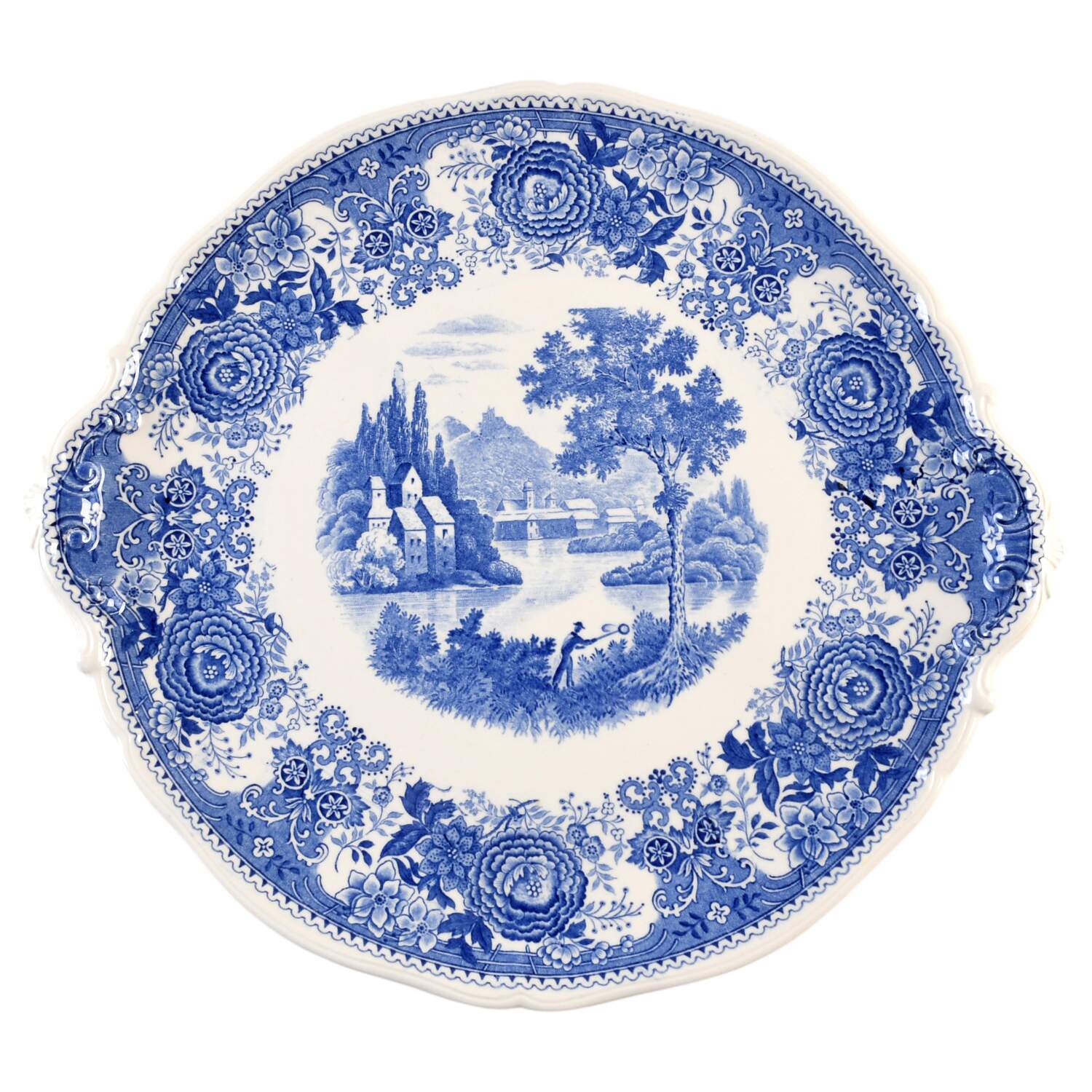 Burgenland Blue (Green Blue, Black Backstamp) Handled Cake Plate by Villeroy & Boch-1