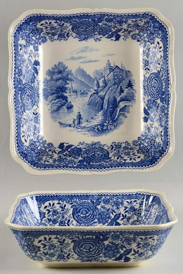 Burgenland Blue (Green Blue, Black Backstamp) 7" Square Vegetable Bowl by Villeroy & Boch-1