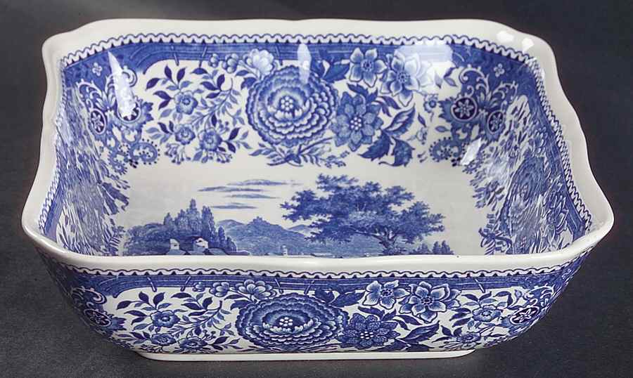 Burgenland Blue (Green Blue, Black Backstamp) 7" Square Vegetable Bowl by Villeroy & Boch-1