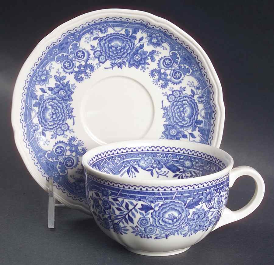 Burgenland Blue (Green Blue, Black Backstamp) Flat Cup & Saucer Set by Villeroy & Boch-1