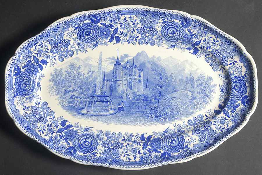 Burgenland Blue (Green Blue, Black Backstamp) 14" Oval Serving Platter by Villeroy & Boch-1