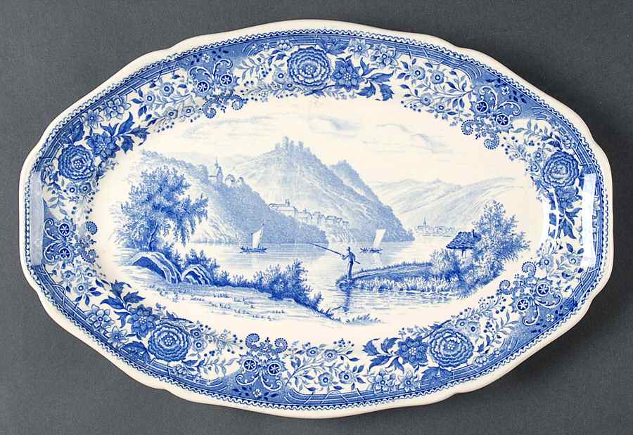 Burgenland Blue (Green Blue, Black Backstamp) 12" Oval Serving Platter by Villeroy & Boch-1