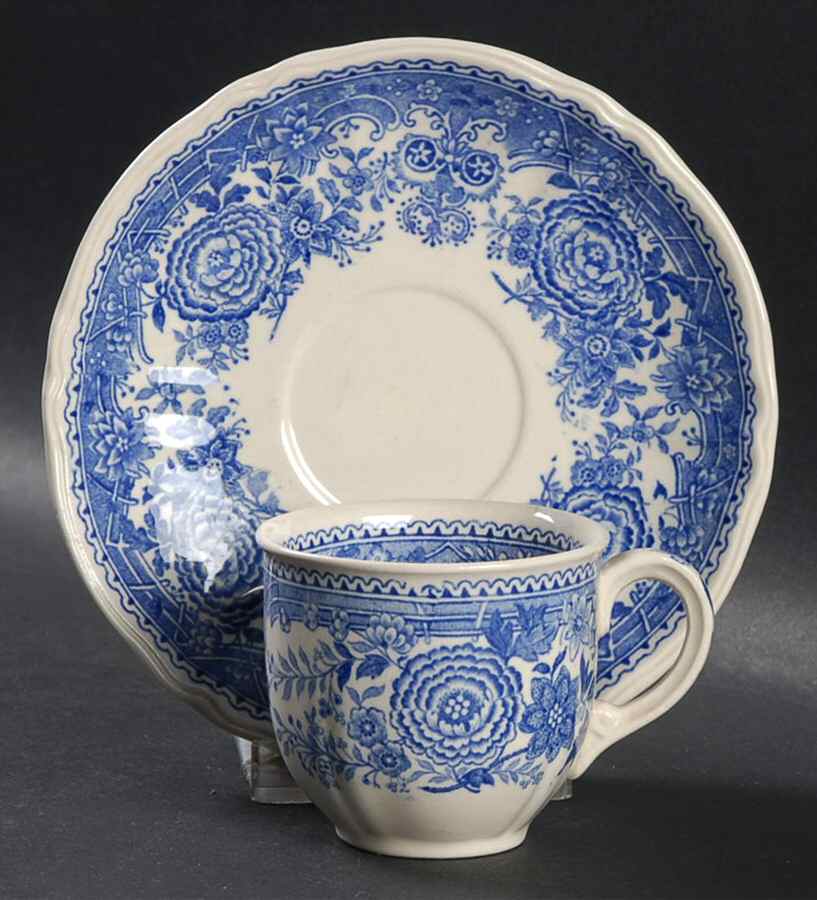 Burgenland Blue (Green Blue, Black Backstamp) Flat Demitasse Cup & Saucer Set by Villeroy & Boch-1