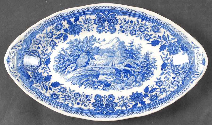 Burgenland Blue (Green Blue, Black Backstamp) Pickle Dish by Villeroy & Boch-1