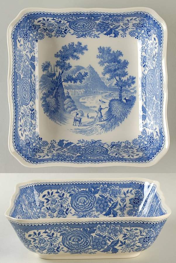 Burgenland Blue (Green Blue, Black Backstamp) 7" Square Vegetable Bowl by Villeroy & Boch-1