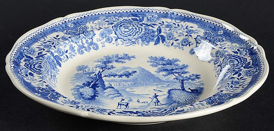Burgenland Blue (Green Blue, Black Backstamp) Large Rim Soup Bowl by Villeroy & Boch-1
