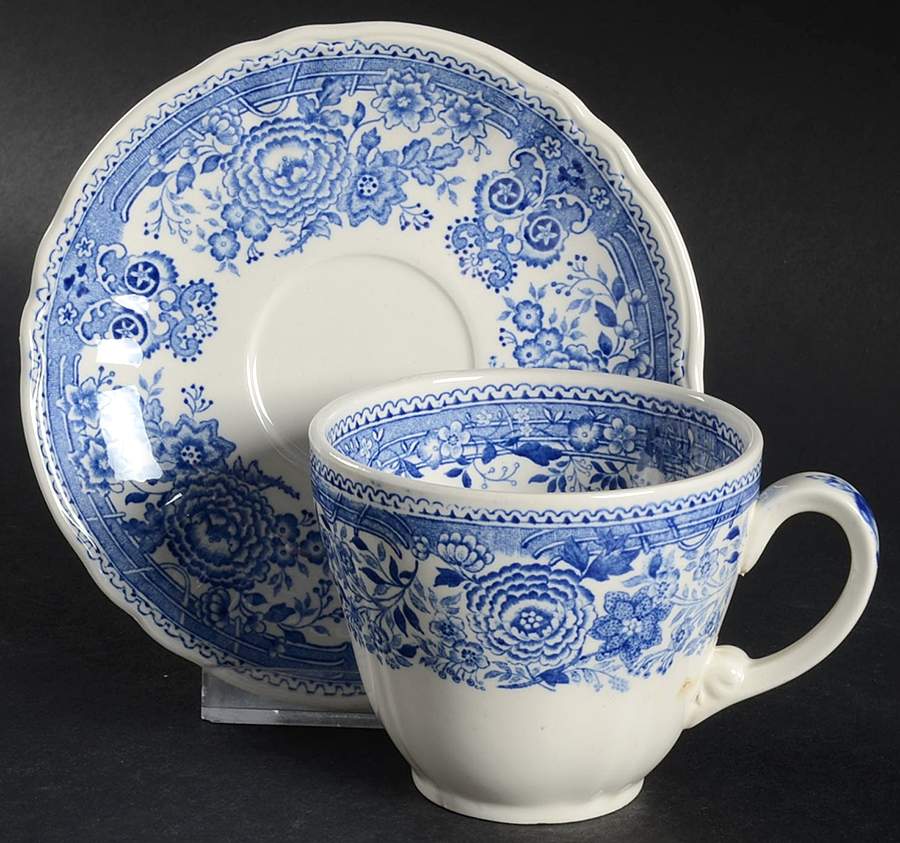 Burgenland Blue (Green Blue, Black Backstamp) Flat Cup & Saucer Set by Villeroy & Boch-1