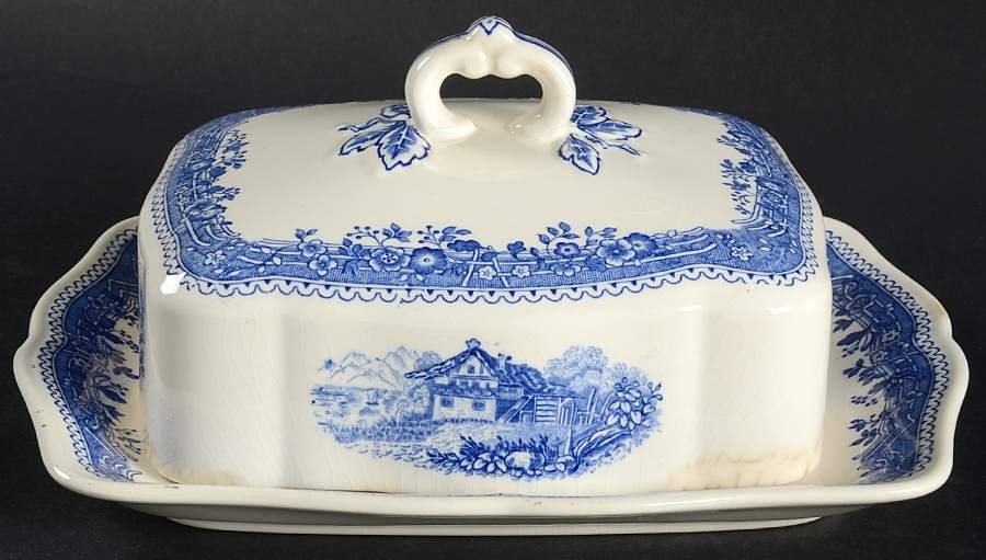 Burgenland Blue (Green Blue, Black Backstamp) Square Covered Butter by Villeroy & Boch-1