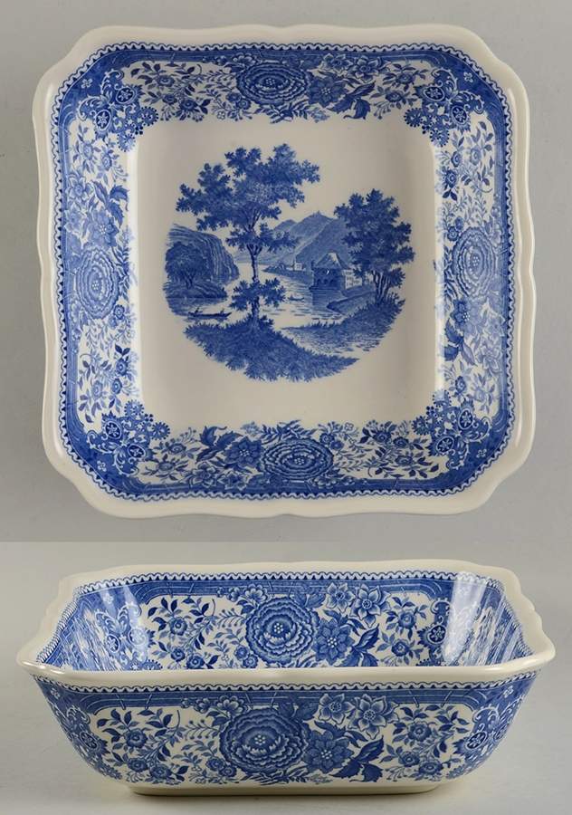 Burgenland Blue (Green Blue, Black Backstamp) 8" Square Vegetable Bowl by Villeroy & Boch-1