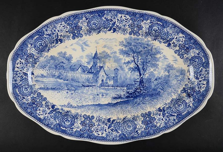 Burgenland Blue (Green Blue, Black Backstamp) 18" Oval Serving Platter by Villeroy & Boch-1