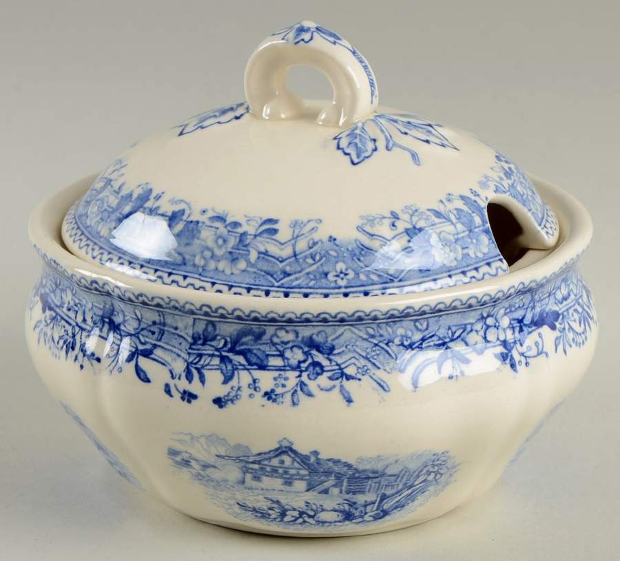 Burgenland Blue (Green Blue, Black Backstamp) Sugar Bowl & Lid by Villeroy & Boch-1