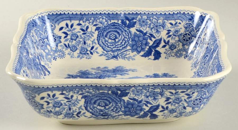 Burgenland Blue (Green Blue, Black Backstamp) 7" Square Vegetable Bowl by Villeroy & Boch-1