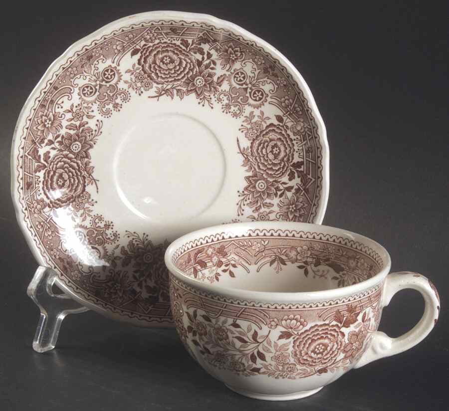 Burgenland Brown Flat Cup & Saucer Set by Villeroy & Boch-1