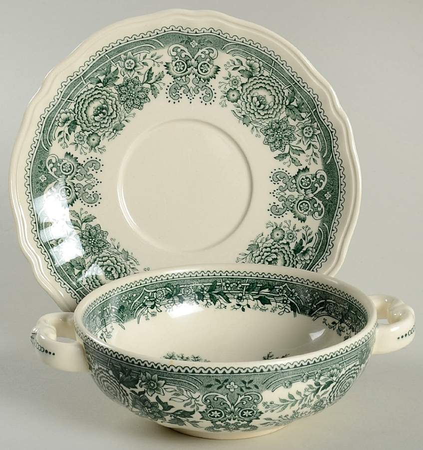 Burgenland Green Footed Cream Soup Bowl & Saucer Set by Villeroy & Boch-1