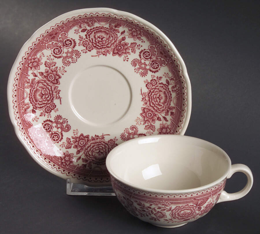 Burgenland Maroon Flat Cup & Saucer Set by Villeroy & Boch-1