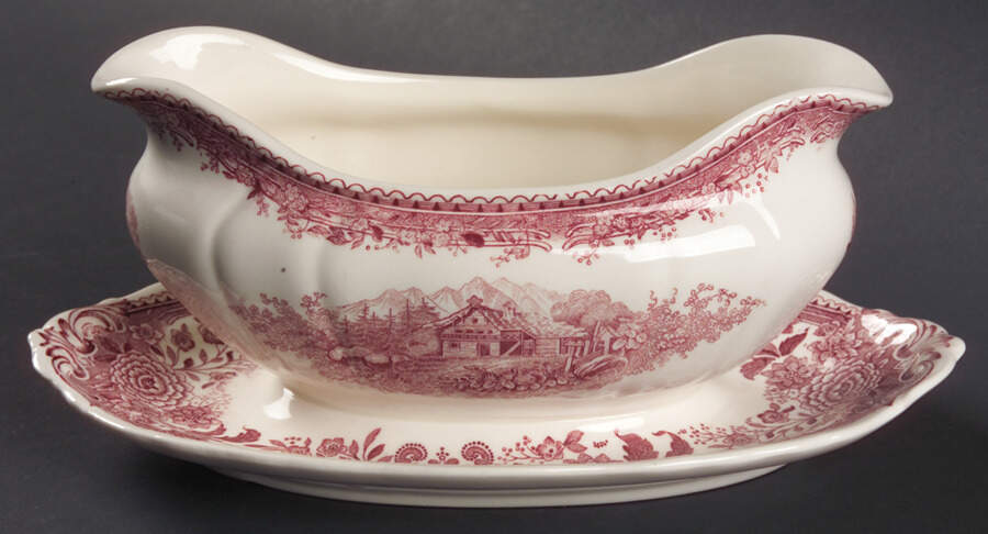Burgenland Maroon Gravy Boat with Attached Underplate by Villeroy & Boch-1