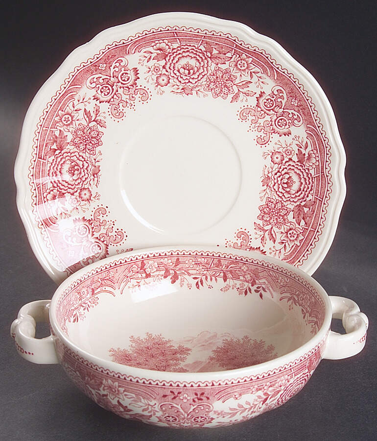 Burgenland Maroon Flat Cream Soup Bowl & Saucer Set by Villeroy & Boch-1