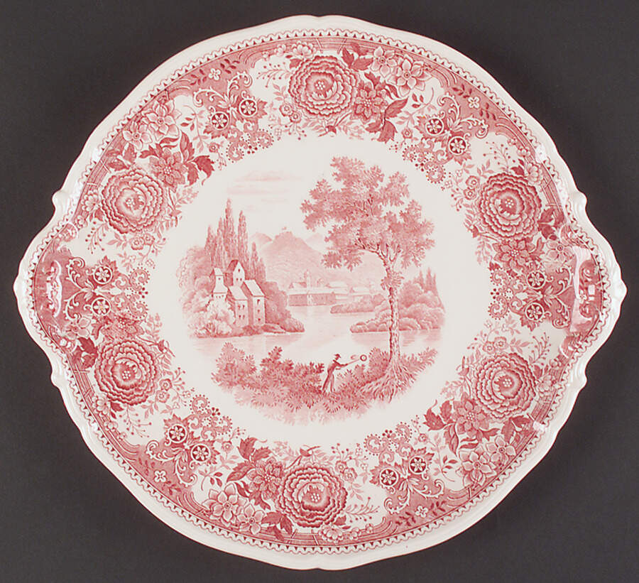 Burgenland Maroon Handled Cake Plate by Villeroy & Boch-1