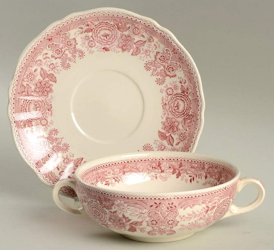 Burgenland Maroon Flat Cream Soup Bowl & Saucer Set by Villeroy & Boch-1