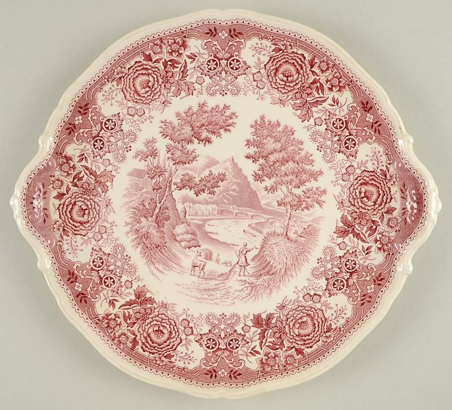 Burgenland Maroon Handled Cake Plate by Villeroy & Boch-1