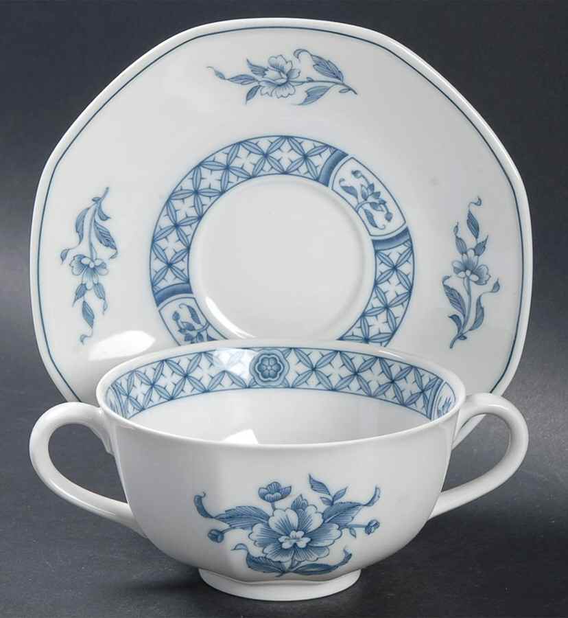 China Blue Footed Cream Soup Bowl & Saucer Set by Villeroy & Boch-1