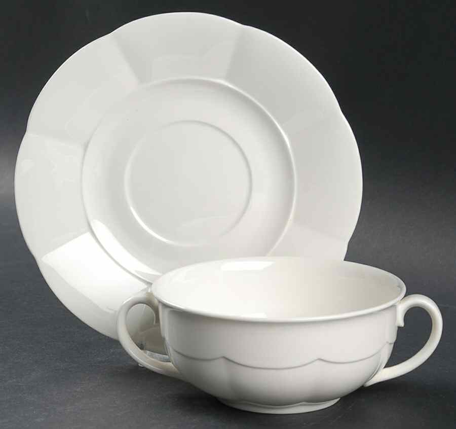 Damasco White Flat Cream Soup Bowl & Saucer Set by Villeroy & Boch-1