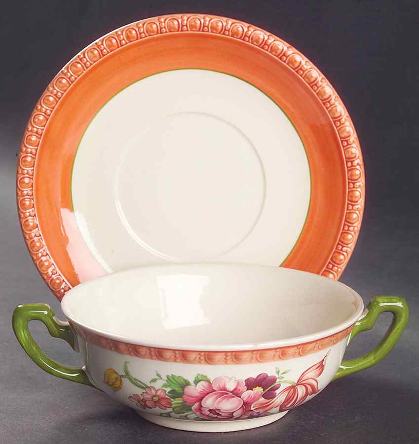 Fiorello Footed Cream Soup Bowl & Saucer Set by Villeroy & Boch-1