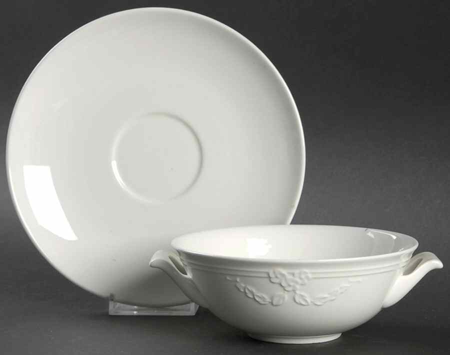 Fiori Weiss Footed Cream Soup Bowl & Saucer Set by Villeroy & Boch-1