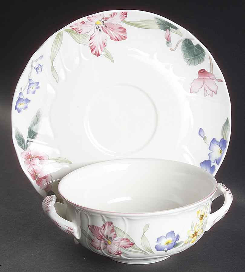 Flora Bella Flat Cream Soup Bowl & Saucer Set by Villeroy & Boch-1