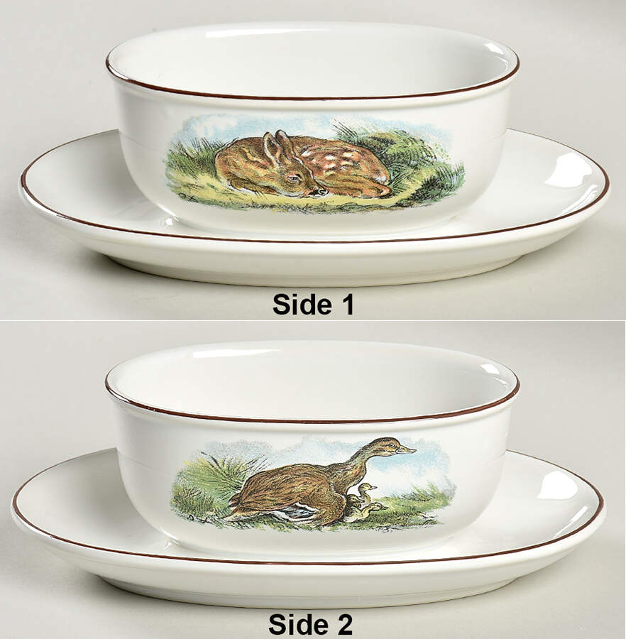 Fontainebleau (No Border, Brown Trim) Gravy Boat with Attached Underplate by Villeroy & Boch-1