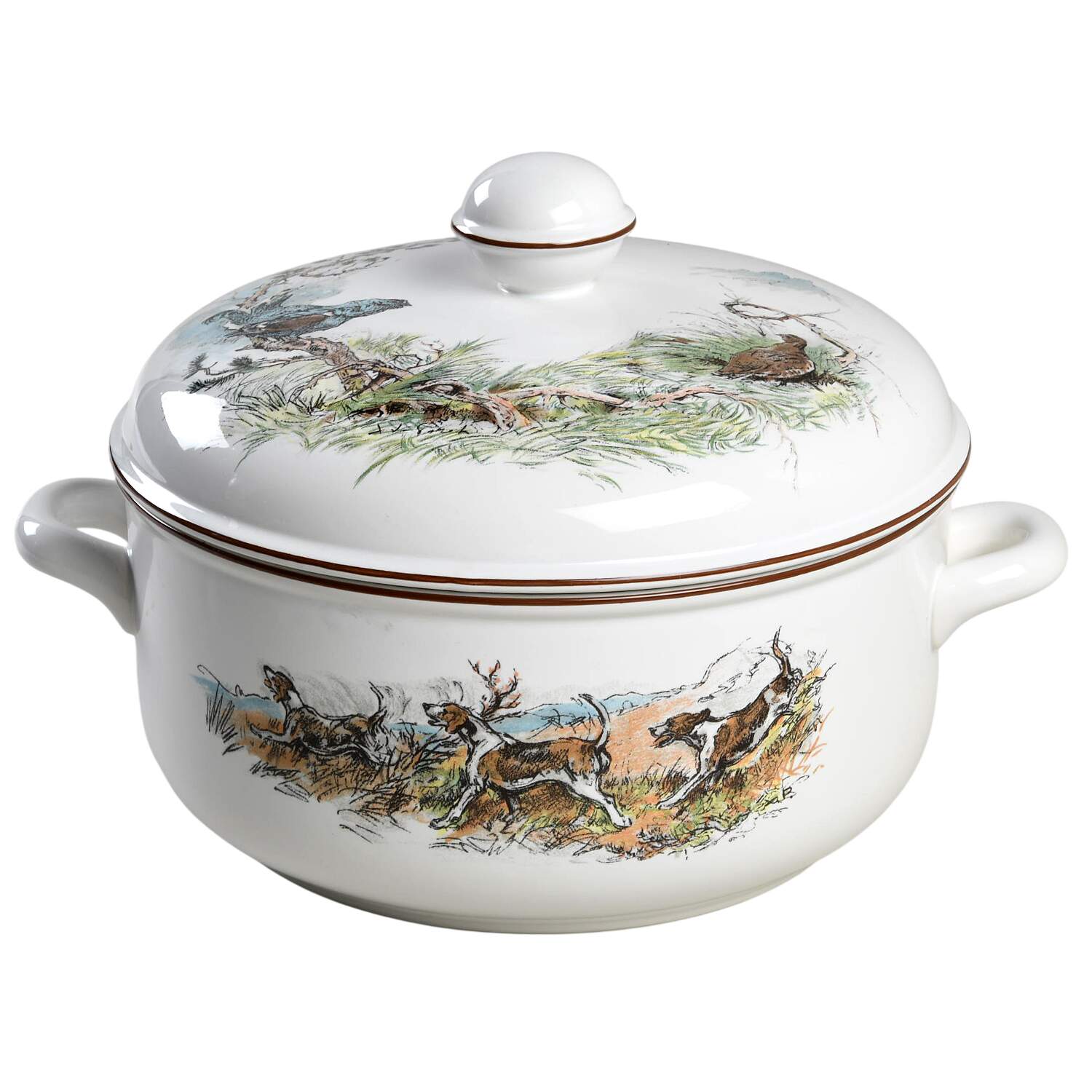 Fontainebleau (No Border, Brown Trim) 3 Quart Round Covered Casserole by Villeroy & Boch-1