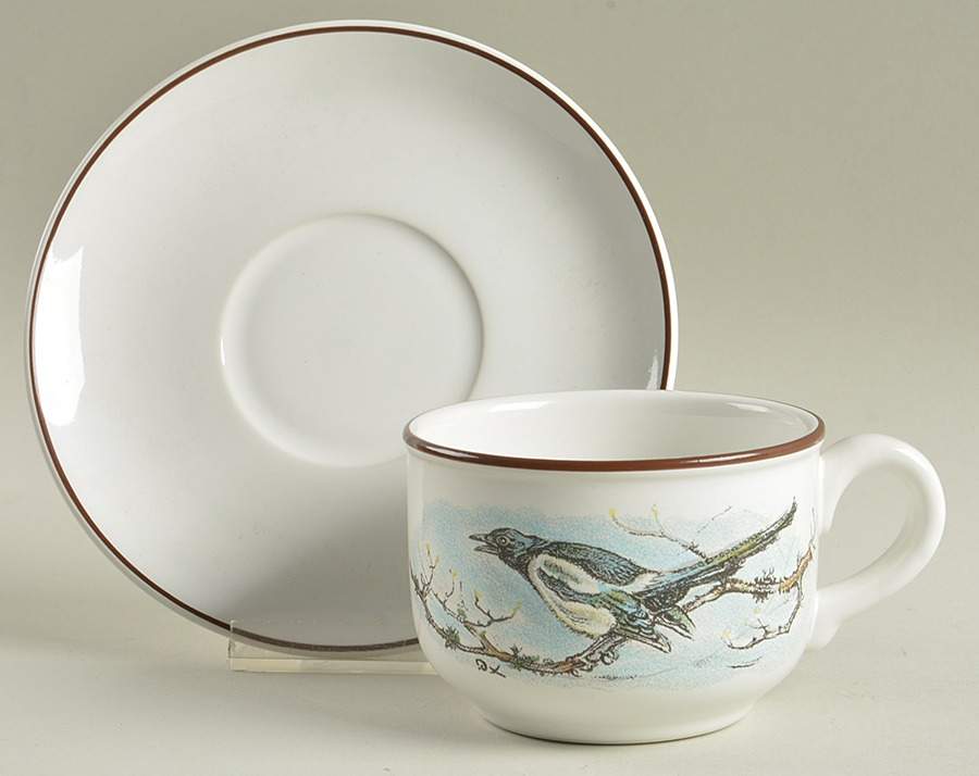 Fontainebleau (No Border, Brown Trim) Flat Cup & Saucer Set by Villeroy & Boch-1
