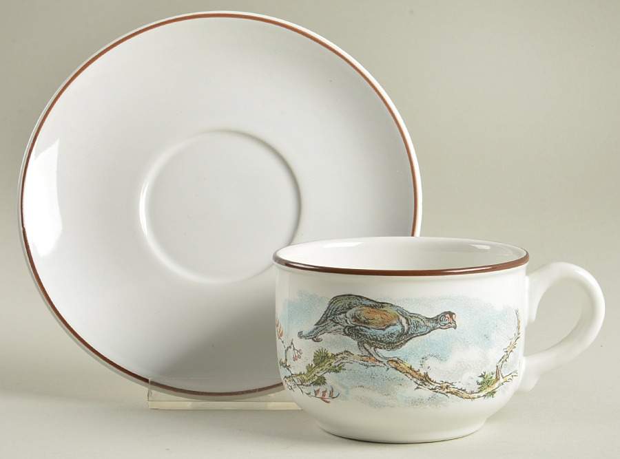 Fontainebleau (No Border, Brown Trim) Flat Cup & Saucer Set by Villeroy & Boch-1