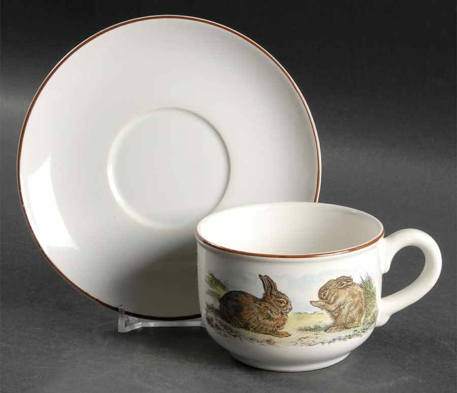 Fontainebleau (No Border, Brown Trim) Flat Cup & Saucer Set by Villeroy & Boch-1