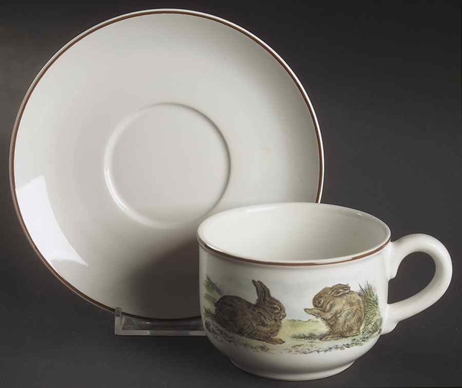 Fontainebleau (No Border, Brown Trim) Flat Cup & Saucer Set by Villeroy & Boch-1