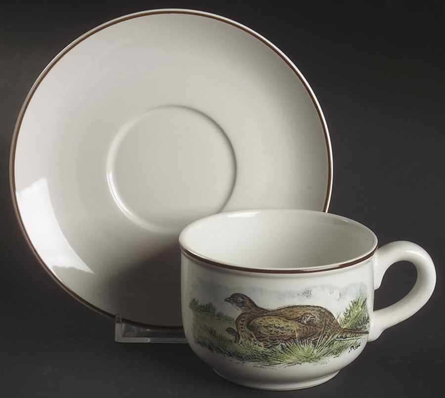 Fontainebleau (No Border, Brown Trim) Flat Cup & Saucer Set by Villeroy & Boch-1