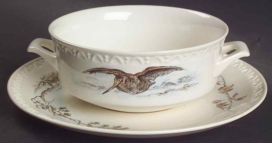 Fontainebleau (Raised Dots, No Trim) Flat Cream Soup Bowl & Saucer Set by Villeroy & Boch-1