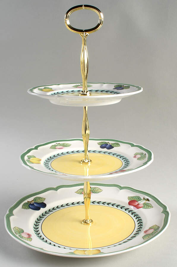 French Garden Fleurence 13 7/8"-14 1/4" 3-Tiered Serving Tray(DP,SP,BB) HC by Villeroy & Boch-1